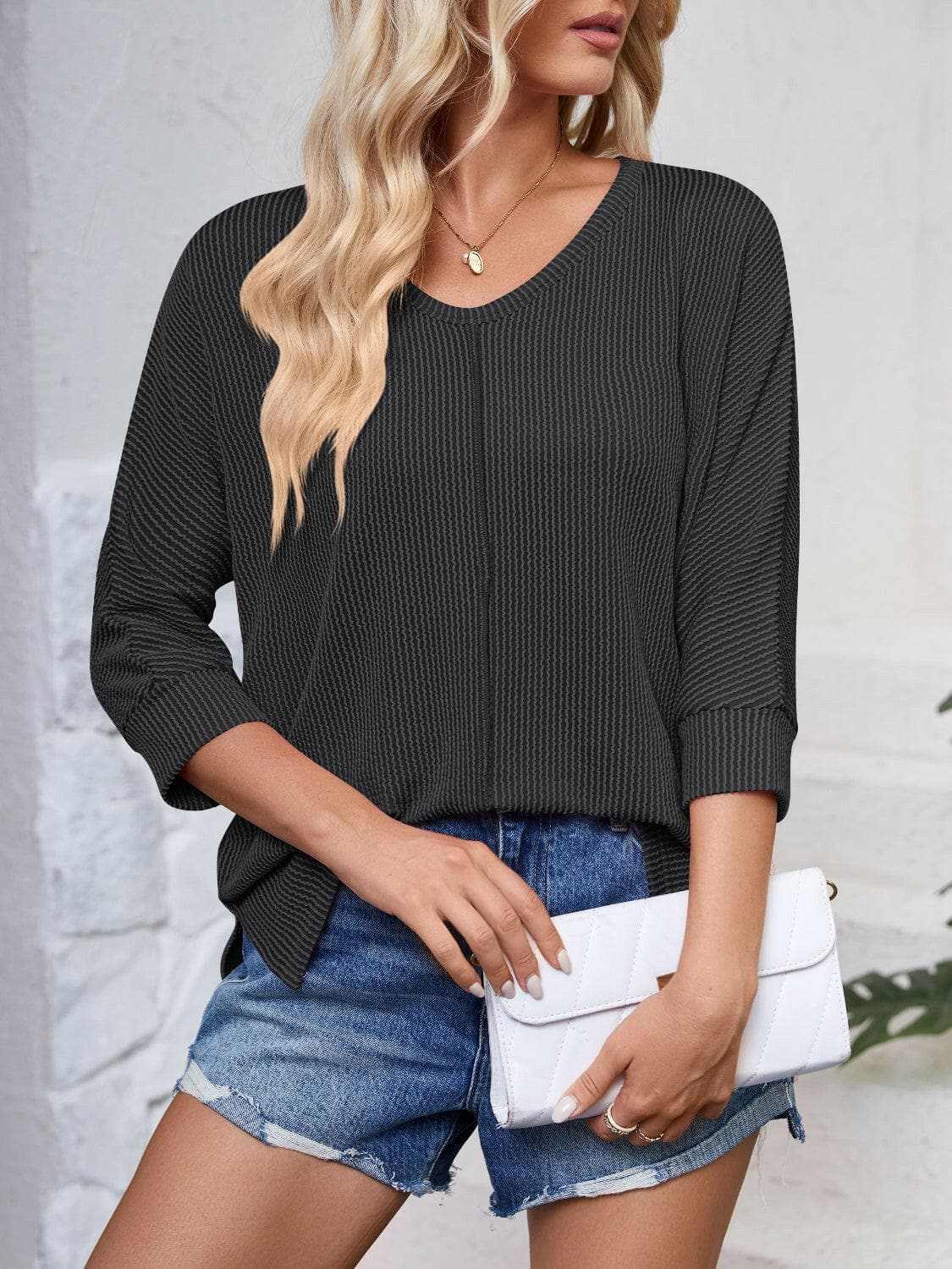 Textured 3/4 sleeve blouse - Love Salve